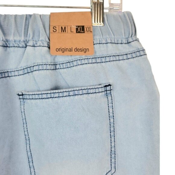 Womens XL comfy elastic tie waist wide leg relaxed light wash distressed jeans - Picture 5 of 11